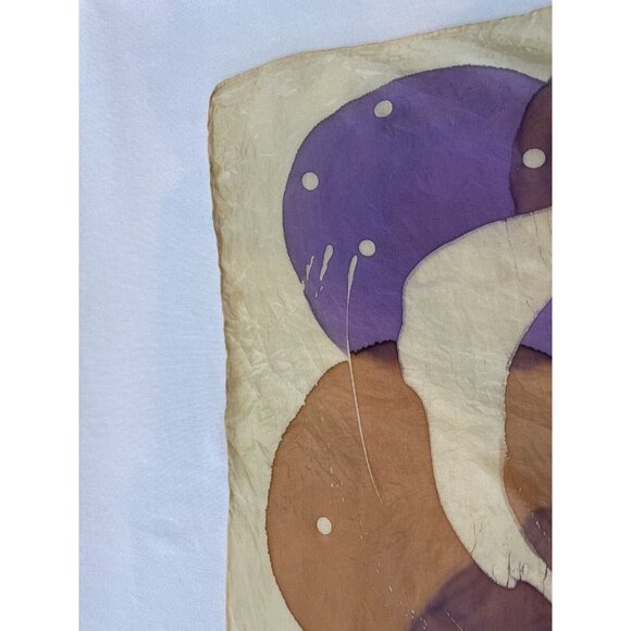 Vintage Silk Scarf Signed Ceres Yellow Brown Purple 32”x35” - Picture 5 of 7
